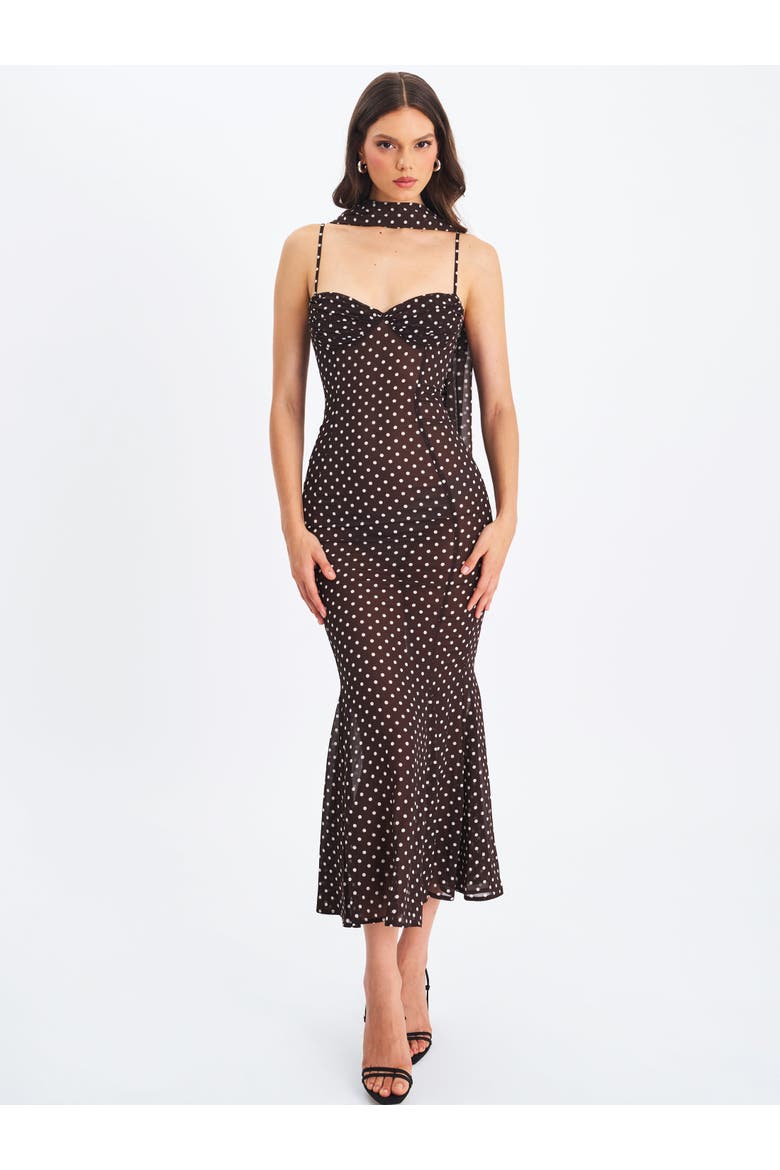 Yadira Polka Dot Chiffon Maxi Dress, Alternate, color, Brown polka dot