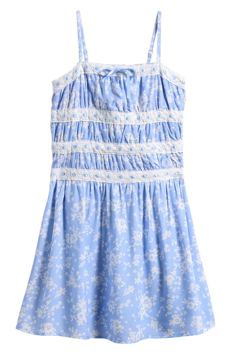 Ava & Yelly Kids' Ditsy Floral Ribbon & Lace Trim Dress, Main, color, 