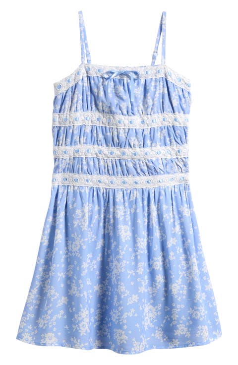 Kids' Ditsy Floral Ribbon & Lace Trim Dress (Big Kid)