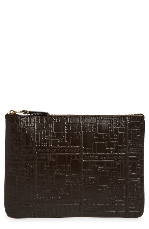 Embossed Logo Leather Pouch