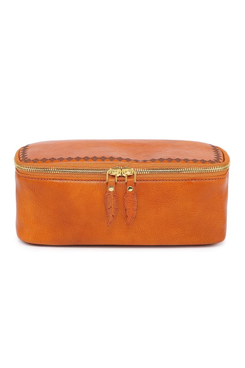 Celosia Genuine Leather Rectangular Jewelry Case, Alternate, color, Caramel