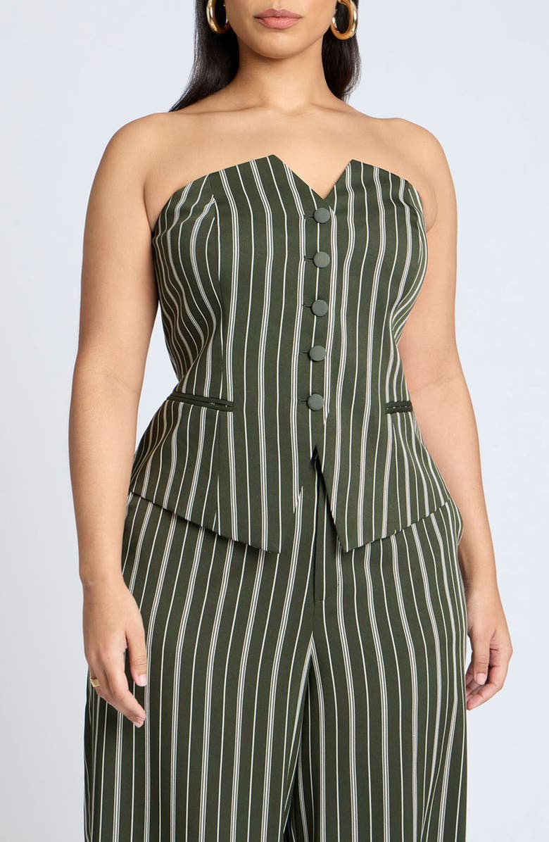 ELOQUII Strapless Suiting Button-Up Top, Main, color, 