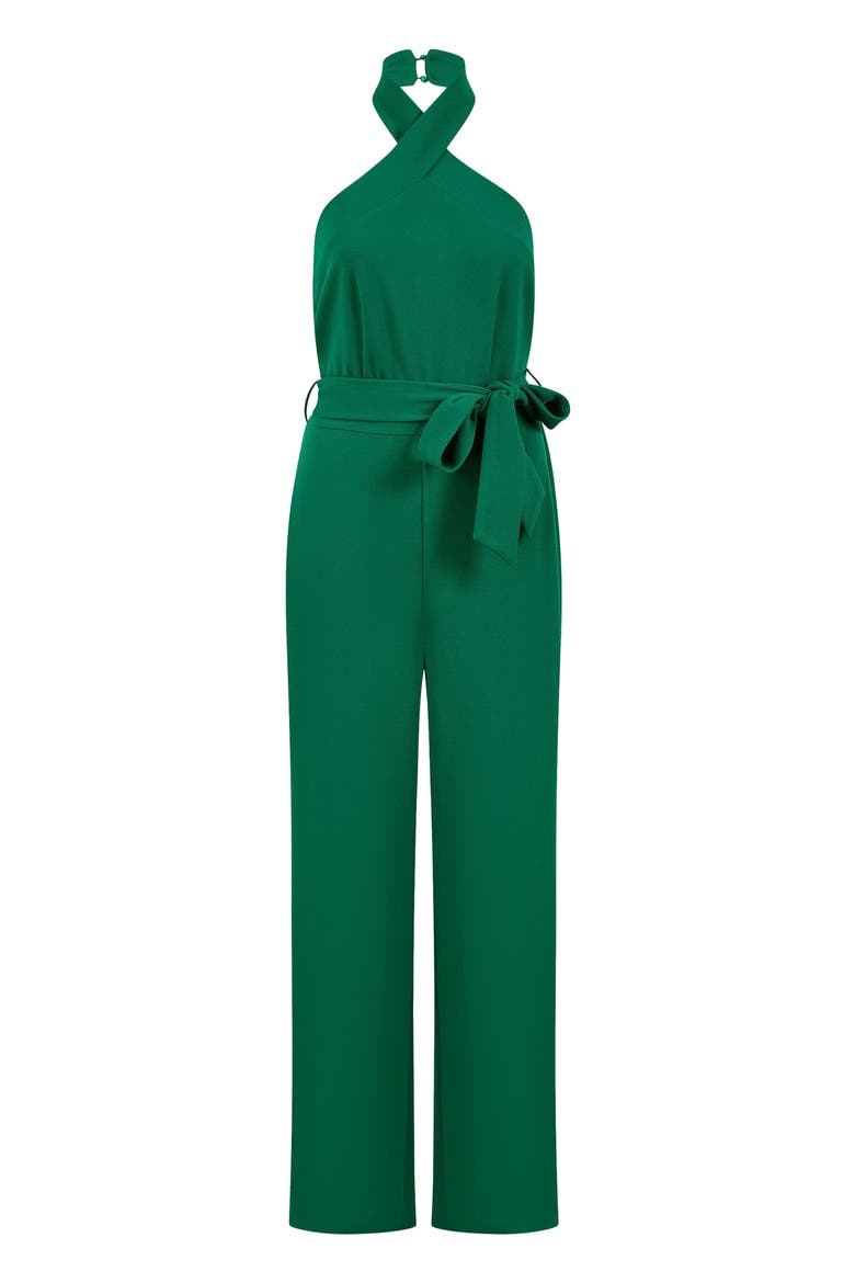 Cross Over Halter Neck Jumpsuit, Alternate, color, Green