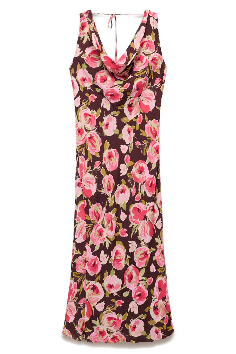 Floral Print Cowl Neck Sleeveless Midi Dress, Alternate, color, BROWN