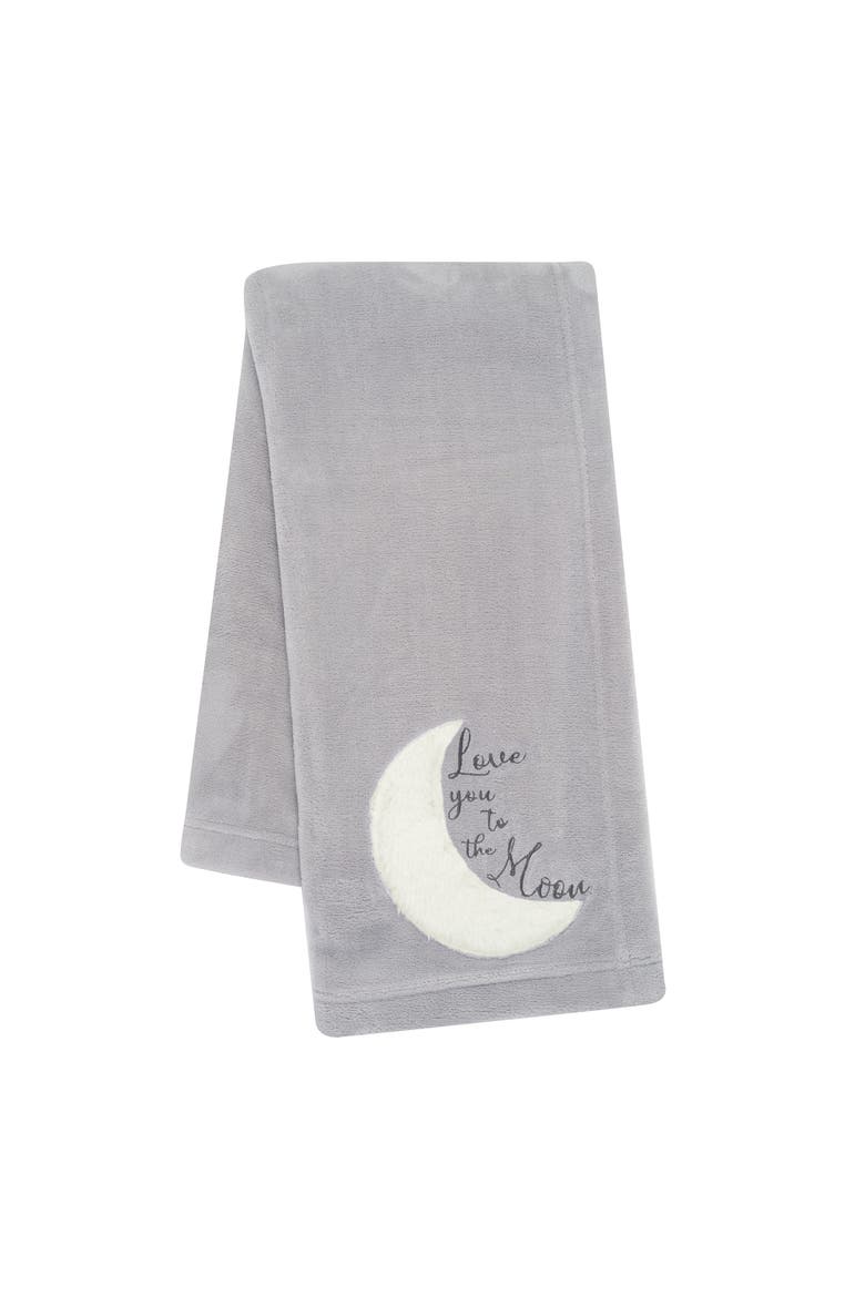 Goodnight Moon Appliqued and Embroidered Fleece Baby Blanket, Main, color, Gray