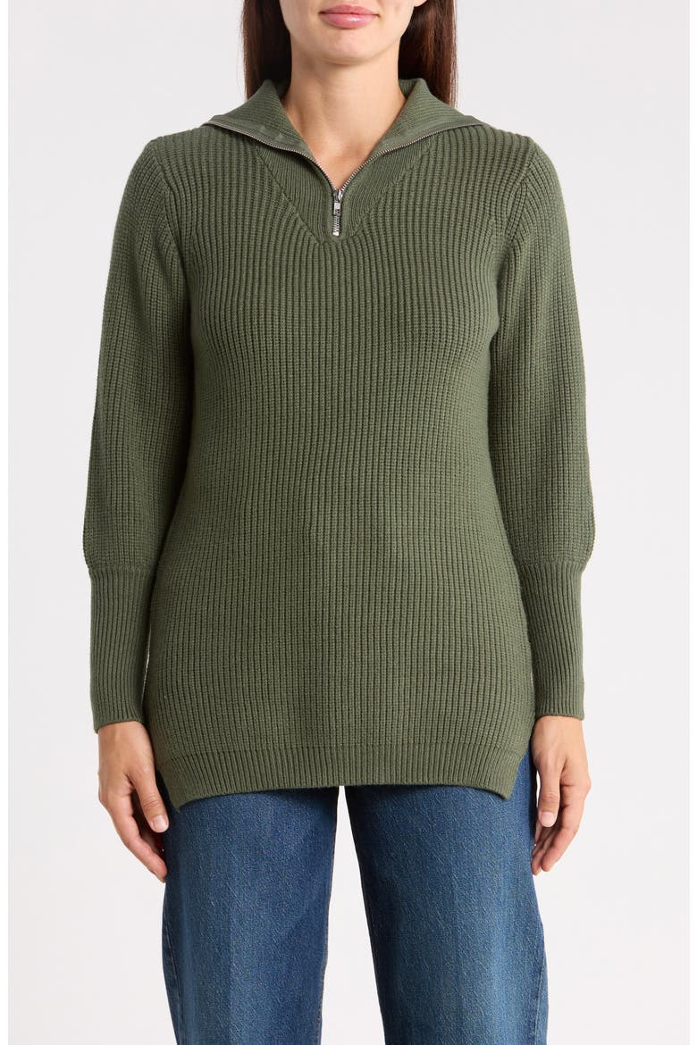 Ribbed Quarter Zip Sweater, Main, color, OLIVE