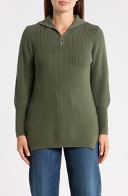 PATRIZIA LUCA Ribbed Quarter Zip Sweater