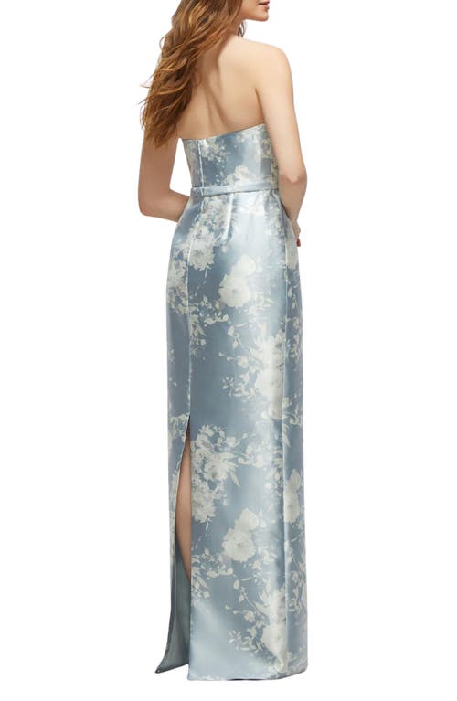 Alfred Sung Floral Strapless Bow Belt Satin Twill Column Gown