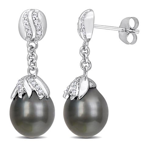 Tahitian Pearl & Diamond Drop Earrings 14k