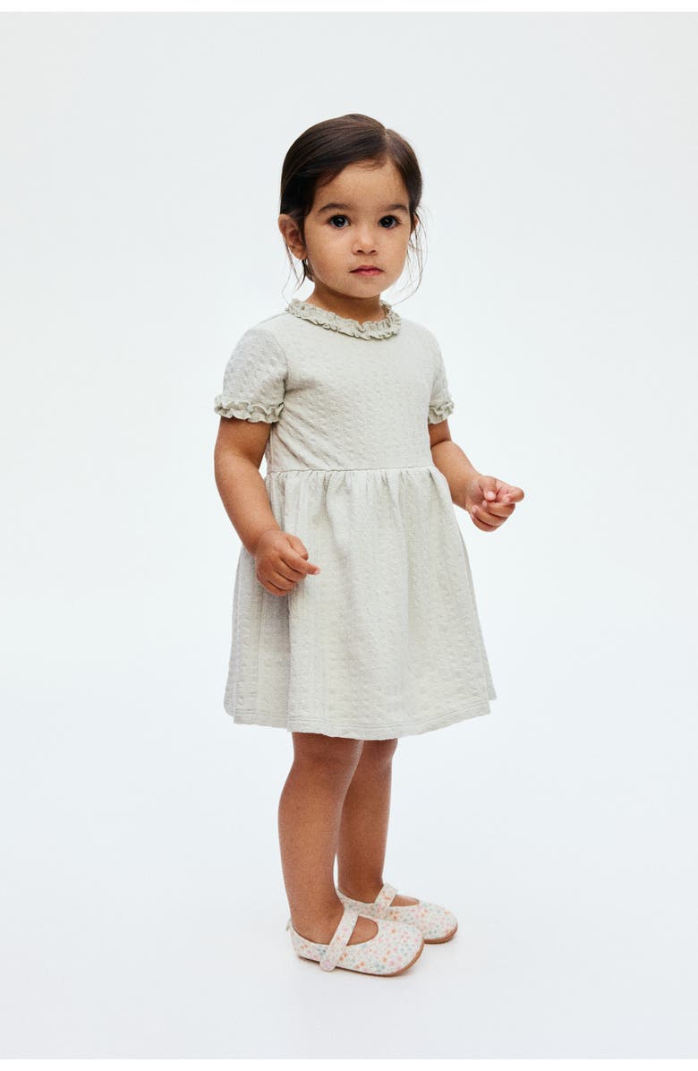 H&M Ruffle-trimmed jacquard-jersey dress, Main, color, Light Dusty Green