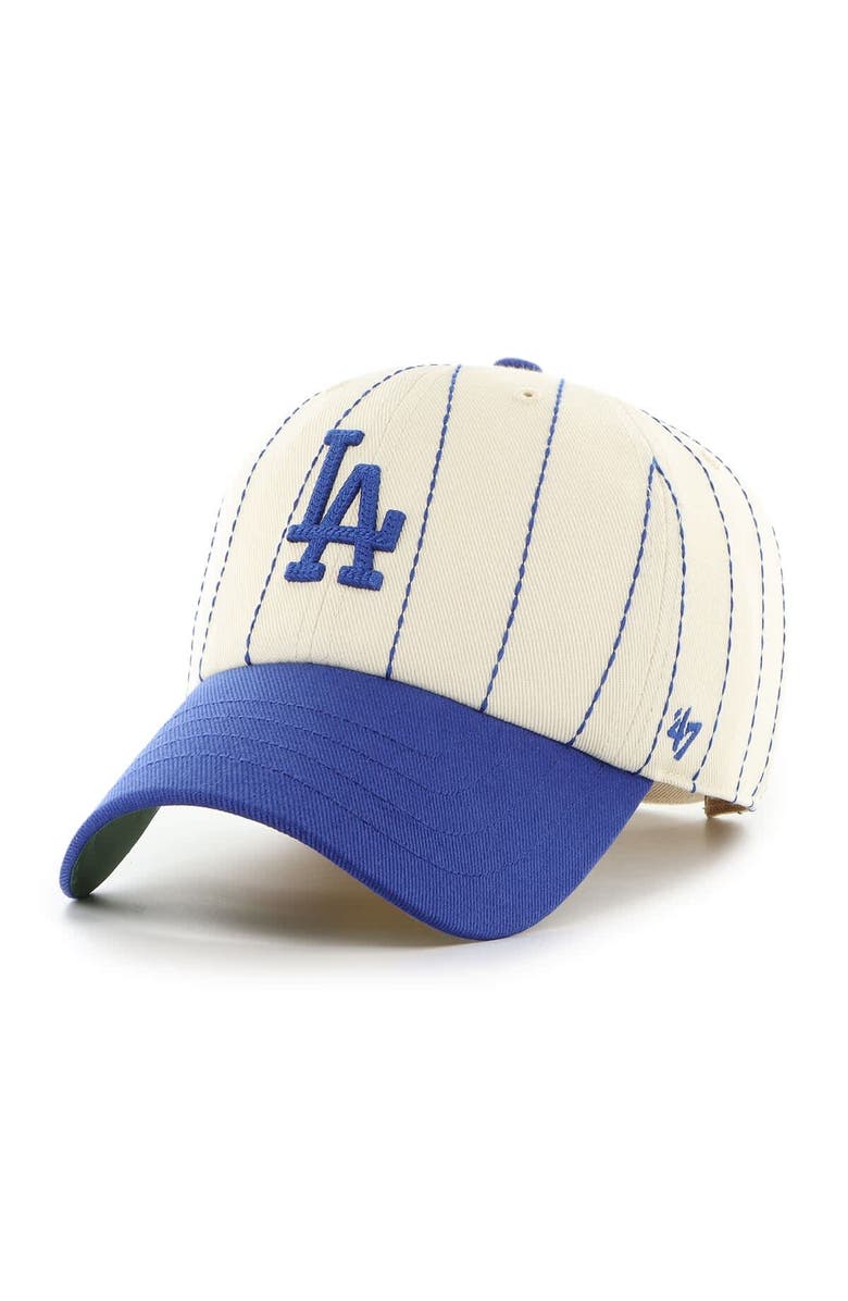 '47 Men's '47 x Rawlings Natural/Royal Los Angeles Dodgers Pinstripe Clean Up Adjustable Hat, Alternate, color, Natural