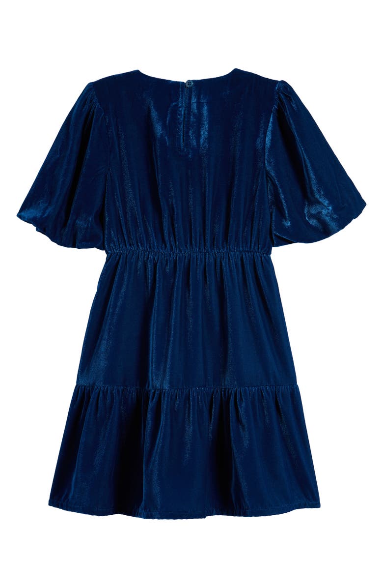 Nordstrom Kids' Puff Sleeve Velvet Party Dress, Alternate, color, Blue Poseidon