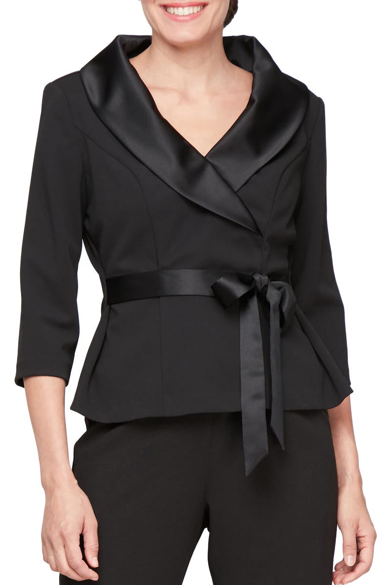 Alex Evenings Satin Trim Crepe Top, Main, color, 