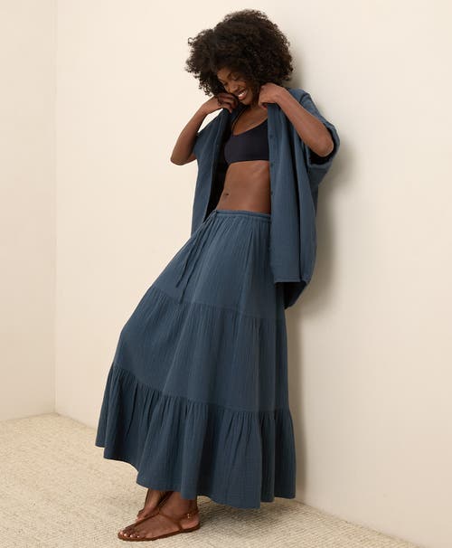 Pact Organic Cotton Coastal Double Gauze Tiered Maxi Skirt