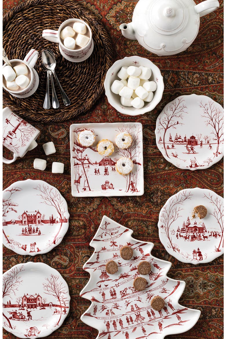 Country Estate Winter Frolic Ruby Tree Platter, Alternate, color, RED