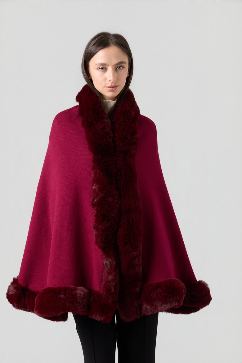 Faux Fur Wrap Cape, Alternate, color, Burgundy