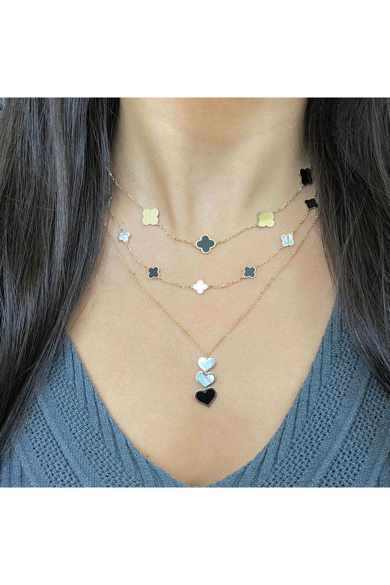 Mini Mother of Pearl and Onyx Mixed Clover Necklace, Alternate, color, Mother of Pearl and Onyx