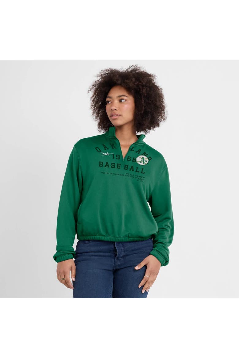 Women's Nike Green Oakland Athletics Rewind Splice Half-Zip Semi-Cropped Bubble Hem Sweatshirt, Alternate, color, Green