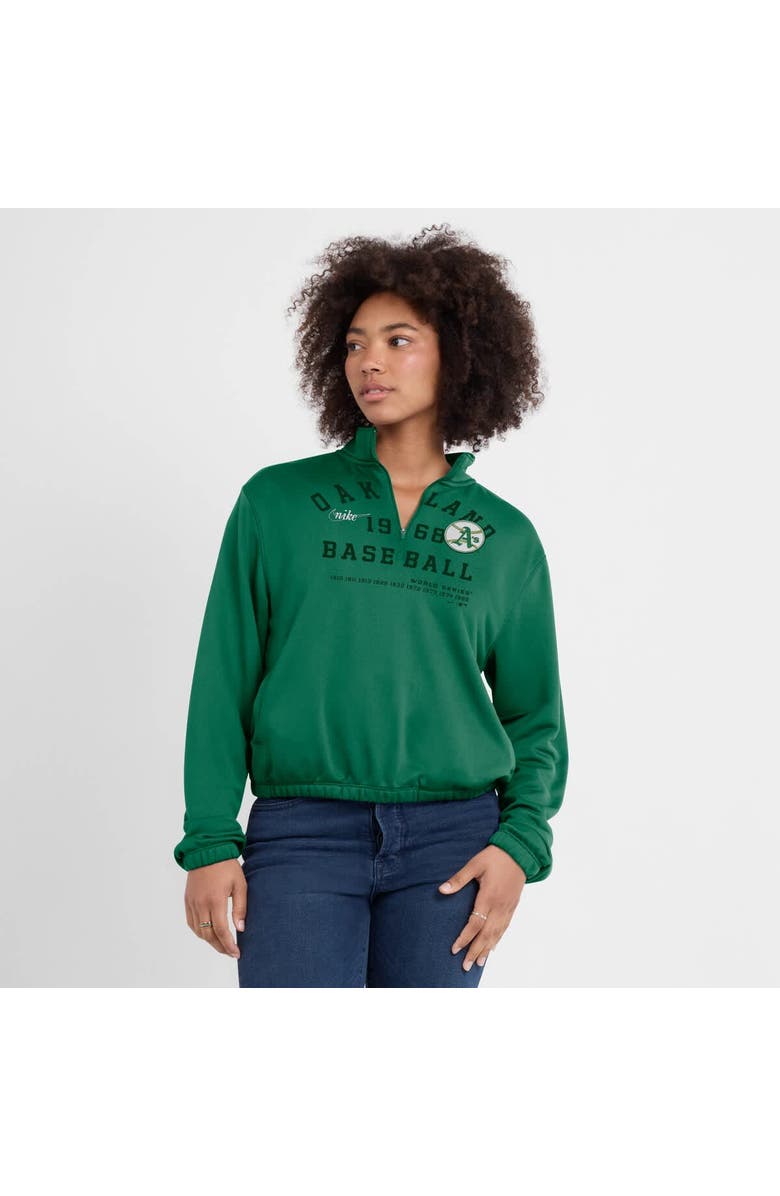 Nike Women's Nike Green Oakland Athletics Rewind Splice Half-Zip Semi-Cropped Bubble Hem Sweatshirt, Alternate, color, Green