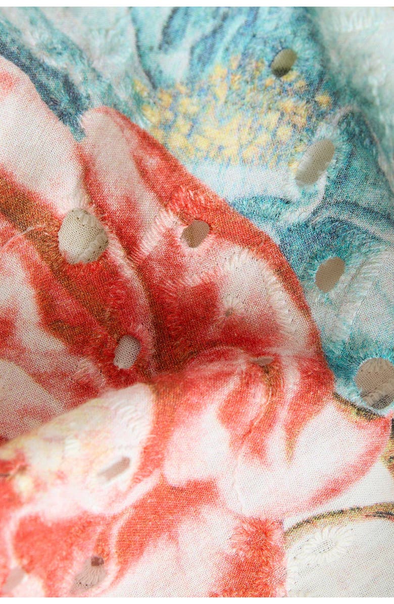 NEXT Floral Broderie Anglaise Short Sleeve Button-Up Shirt, Alternate, color, 