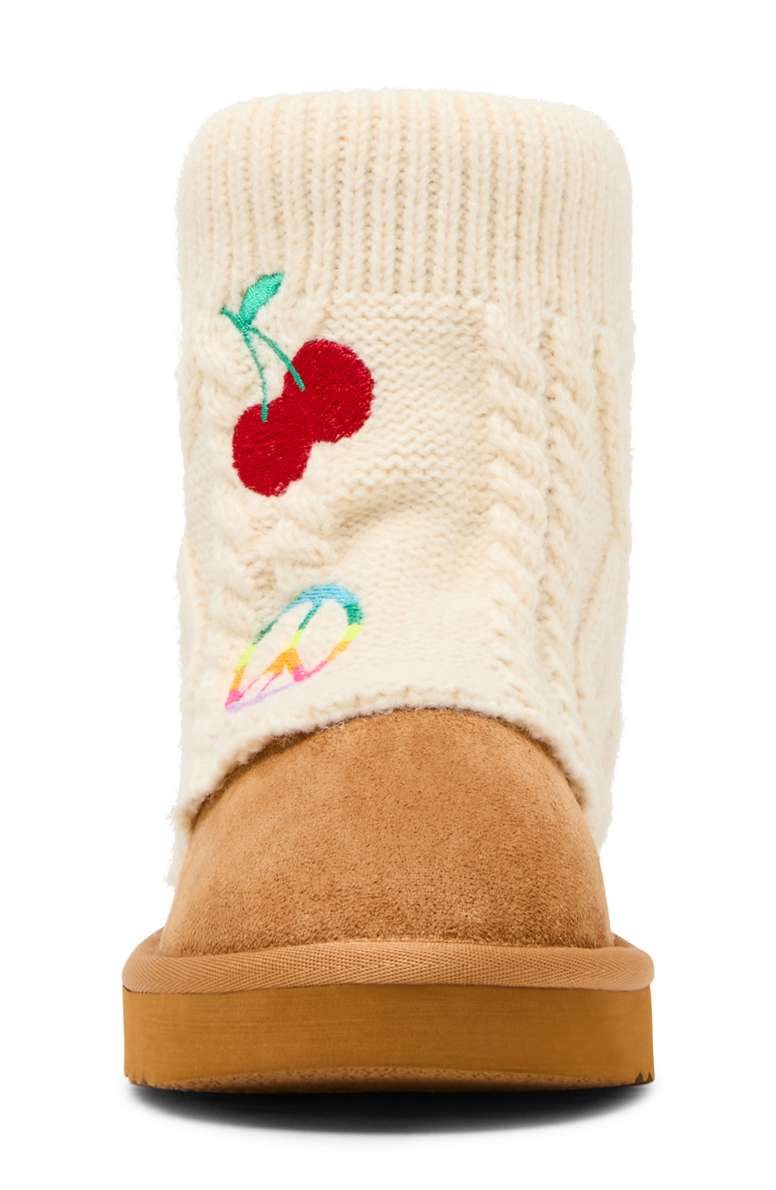 Kids' Cozy Embroidered Knit Boot, Alternate, color, IVORY/ COGNAC