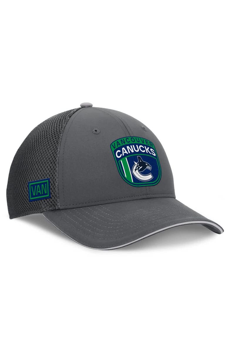 FANATICS Men's Fanatics Gray Vancouver Canucks Authentic Pro Home Ice Trucker Adjustable Hat, Main, color,