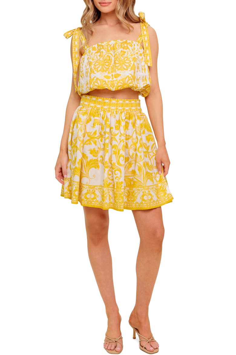 Printed Mini Skirt Set, Main, color, IVORY YELLOW