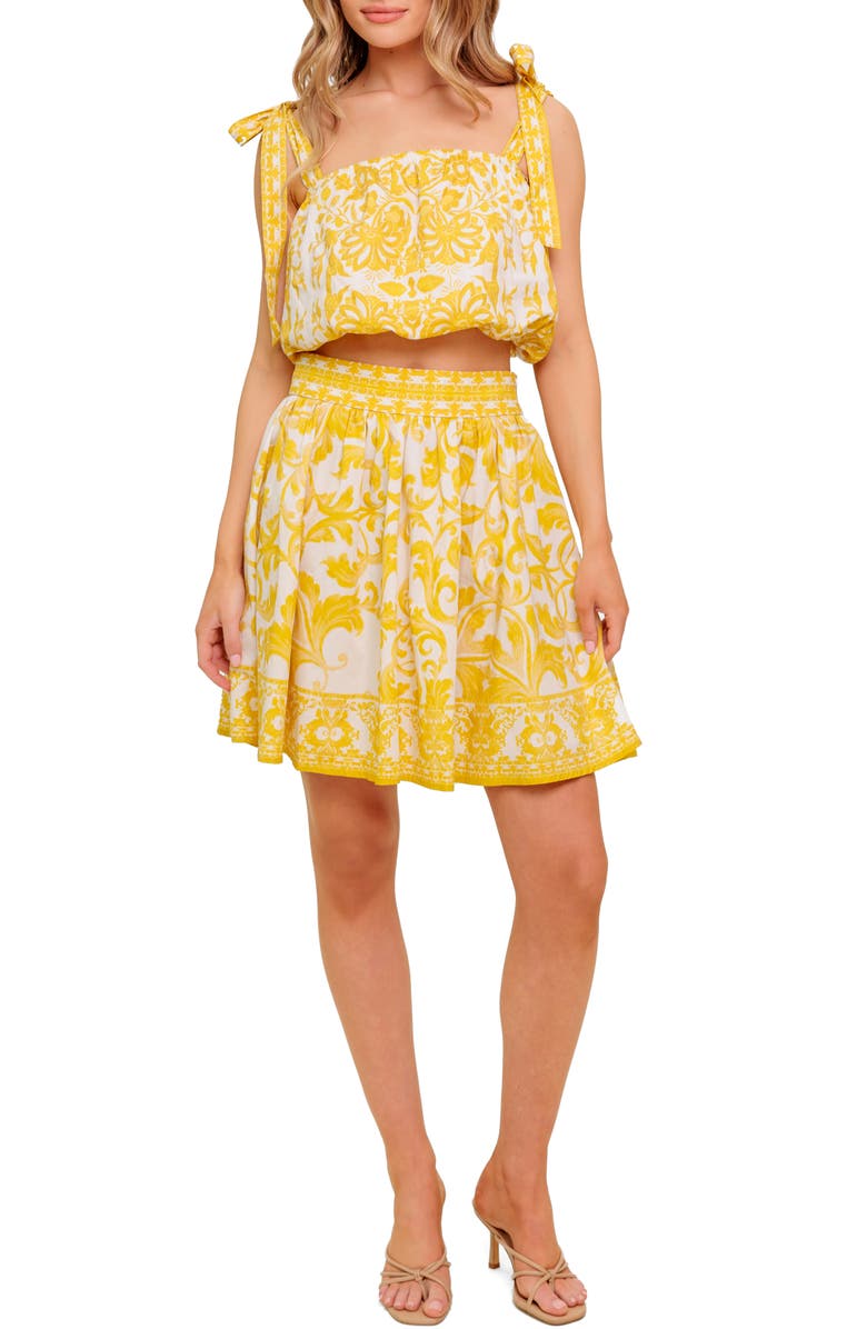 FLYING TOMATO Printed Mini Skirt Set, Main, color, Ivory Yellow