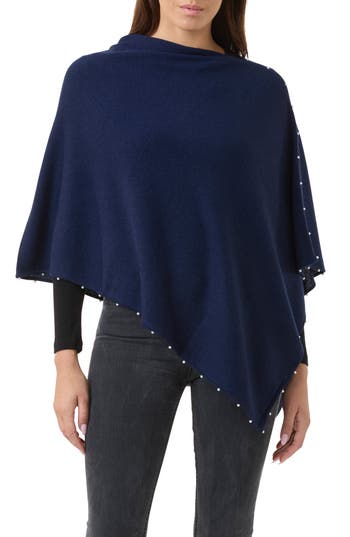 Sofia Cashmere Wool & Cashmere Poncho In Navy