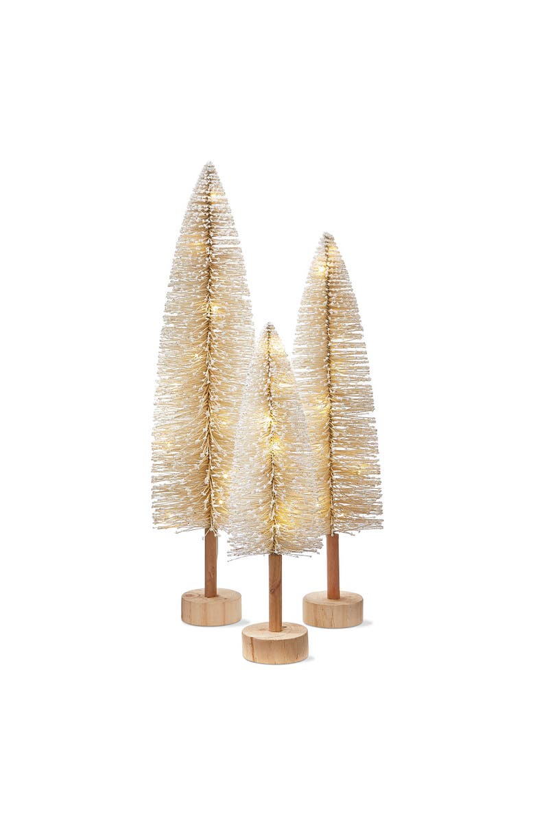 tag First Snow Lightup Christmas Bottle Brush Tree Set of 3, Main, color, White