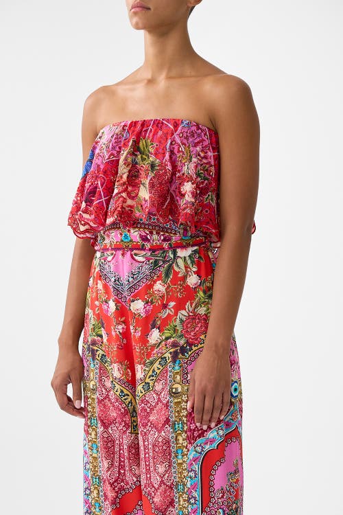 Camilla Strapless Jumpsuit With Frill In Pink