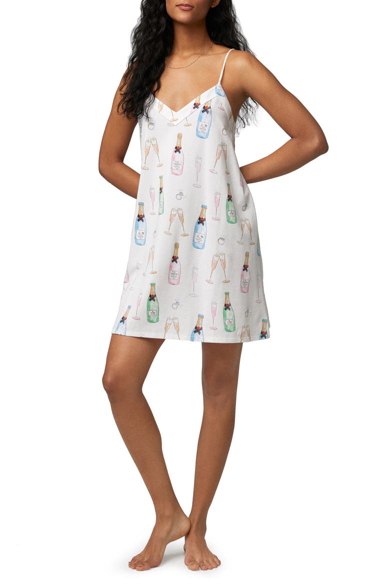Just Married Print Organic Cotton Jersey Chemise, Alternate, color, CHAMPAGNE WEDDING