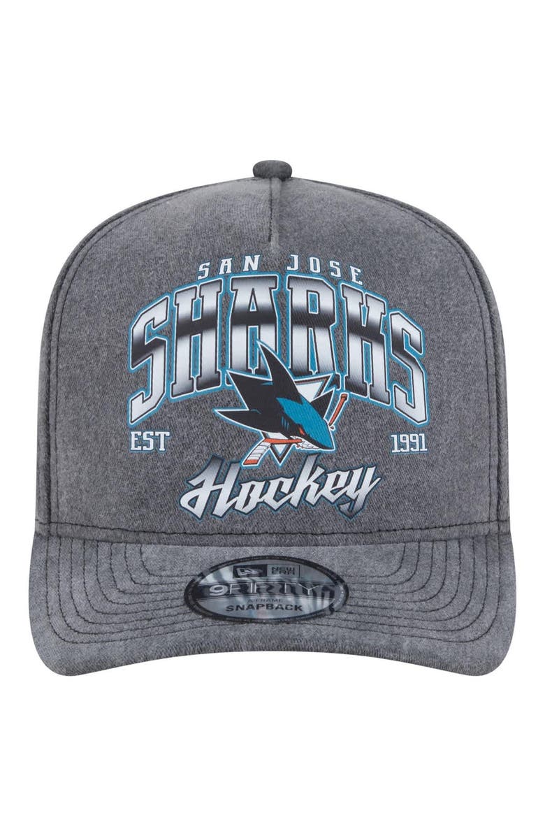 New Era Men's New Era Charcoal San Jose Sharks Throwback Washed A-Frame Pre-Curved 9FIFTY Snapback Hat, Alternate, color, Charcoal