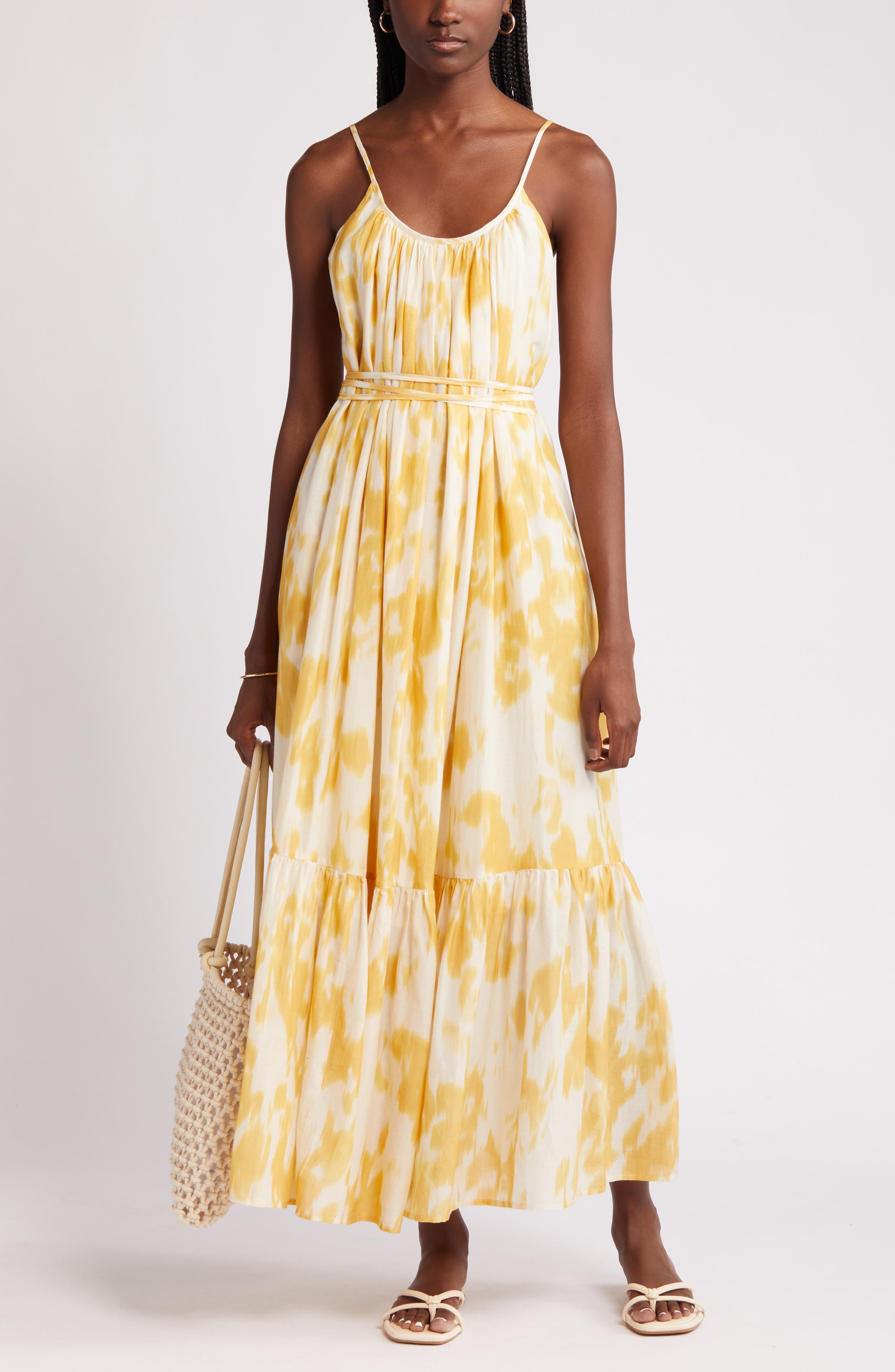 Cotton & Silk Tie Waist Tiered Sundress - image 2