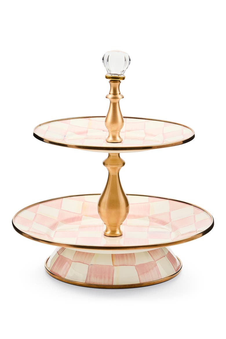 Rosy Check Enameled Steel 2-Tier Sweet Stand, Main, color, ROSY