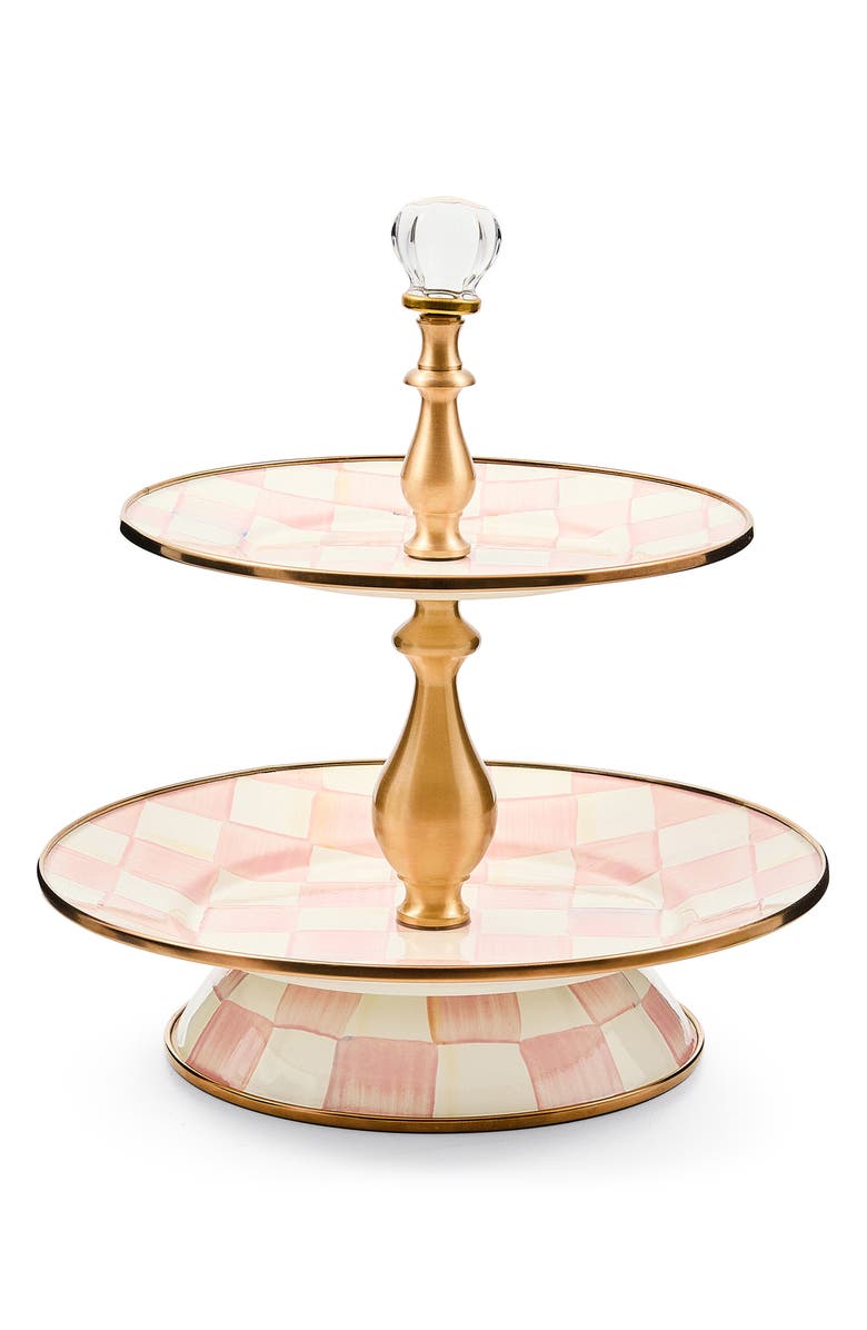MACKENZIE CHILDS Rosy Check Enameled Steel 2-Tier Sweet Stand, Main, color, Rosy
