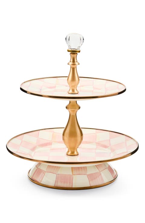 Rosy Check Enameled Steel 2-Tier Sweet Stand