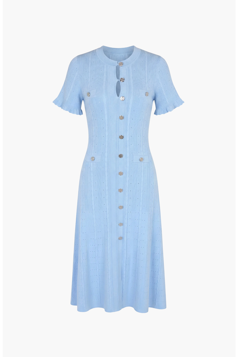 Button Front Knit Short Sleeve Midi Dress, Alternate, color, Blue