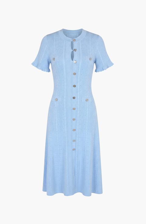 Button Front Knit Short Sleeve Midi Dress