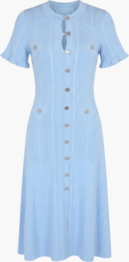 Modenaire Button Front Knit Short Sleeve Midi Dress