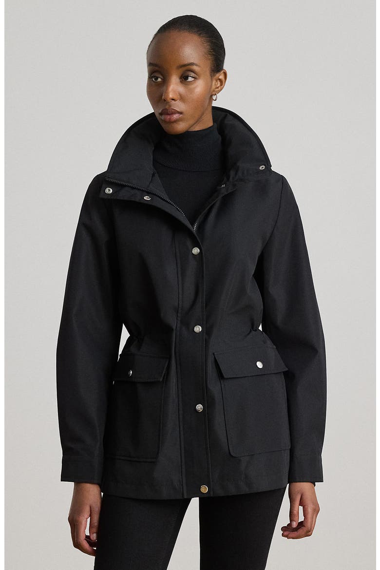 Hooded Contrast Trim Windbreaker Jacket, Alternate, color, BLACK