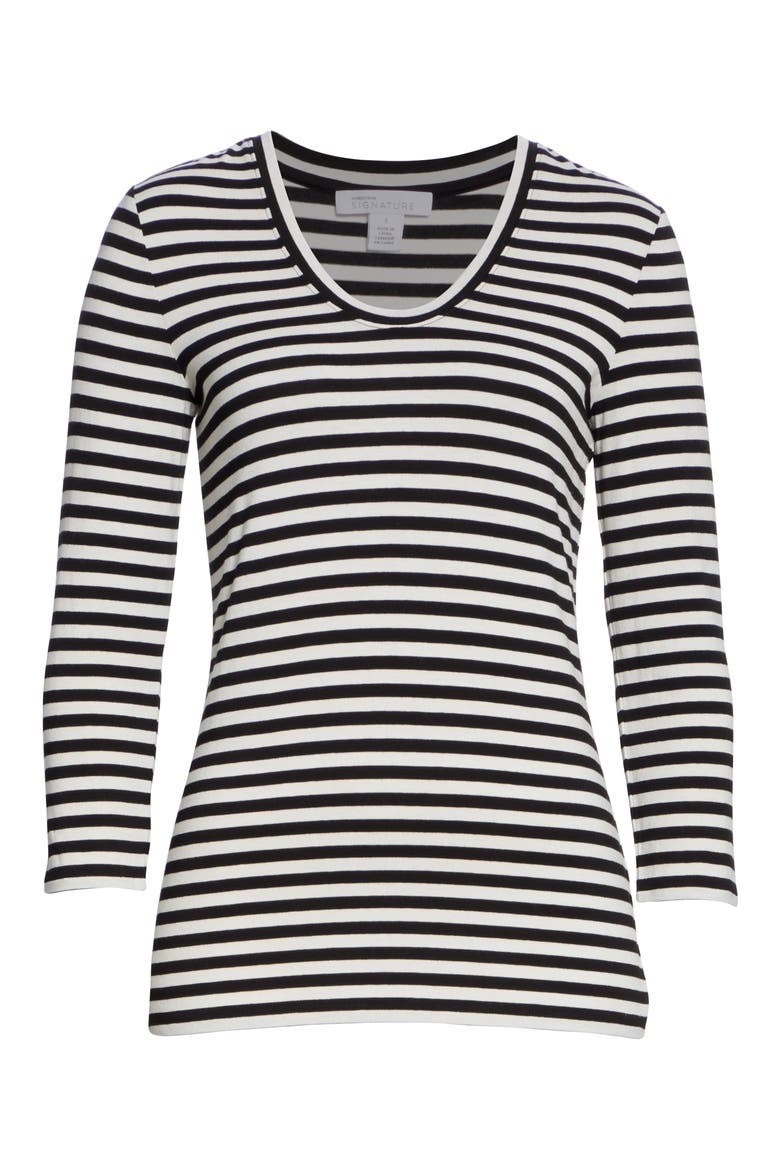Stripe V-Neck Tee, Alternate, color, BLACK- IVORY EVEN STRIPE