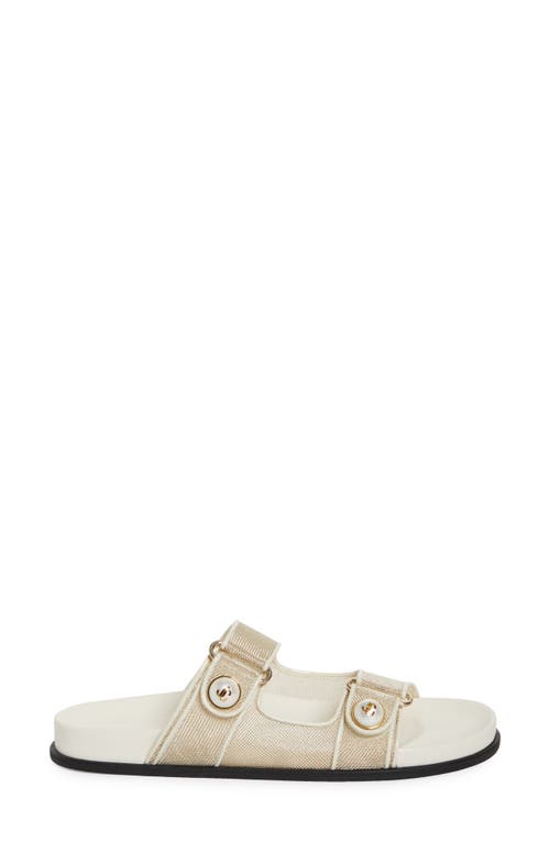 Jimmy Choo Fayence Metallic Pearly-button Slide Sandals In Champagne/latte
