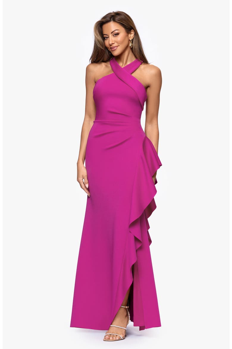Ruffle Scuba Knit Gown, Alternate, color, ORCHID