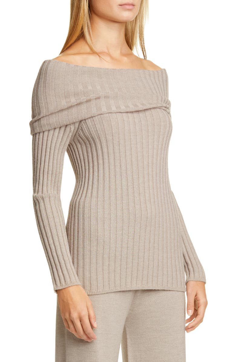 Max Mara Leisure Tosca Off the Shoulder Ribbed Virgin Wool Sweater, Main, color, 