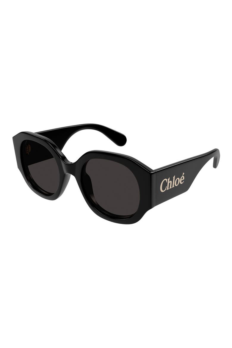 53mm Round Sunglasses, Alternate, color, BLACK
