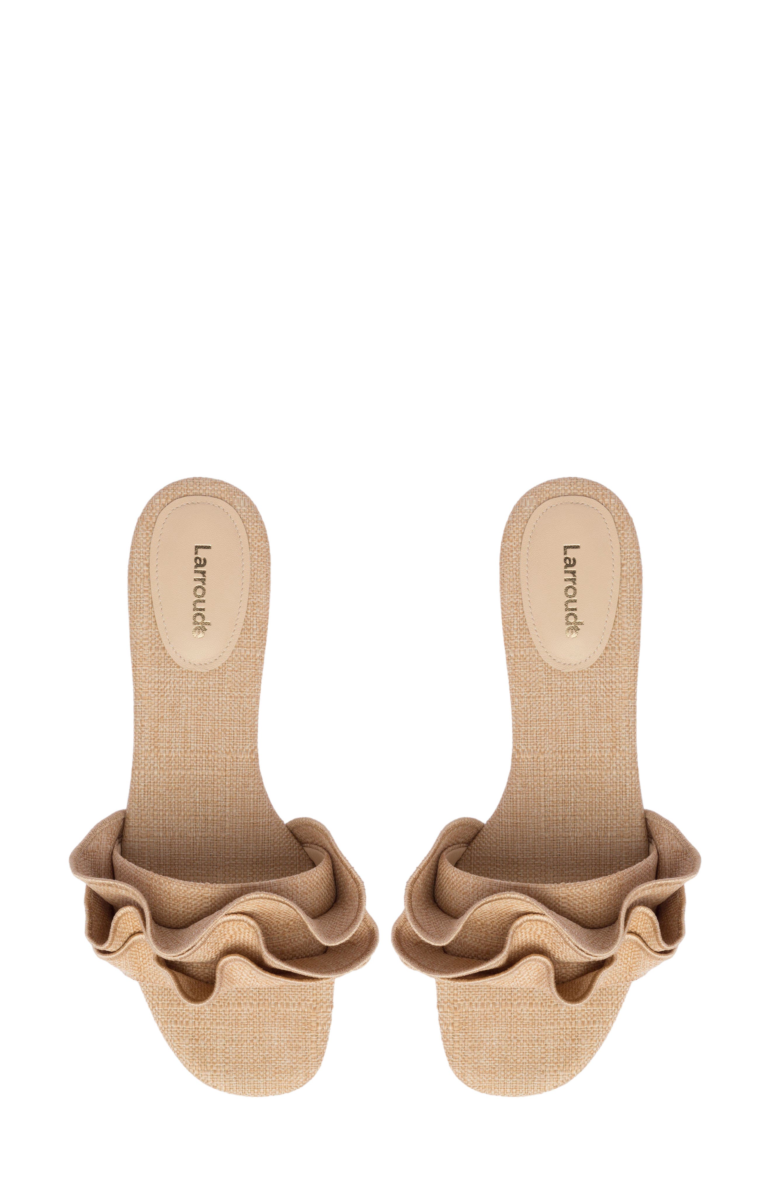 Ivy Ruffle Flat Mule, Alternate, color, BEIGE