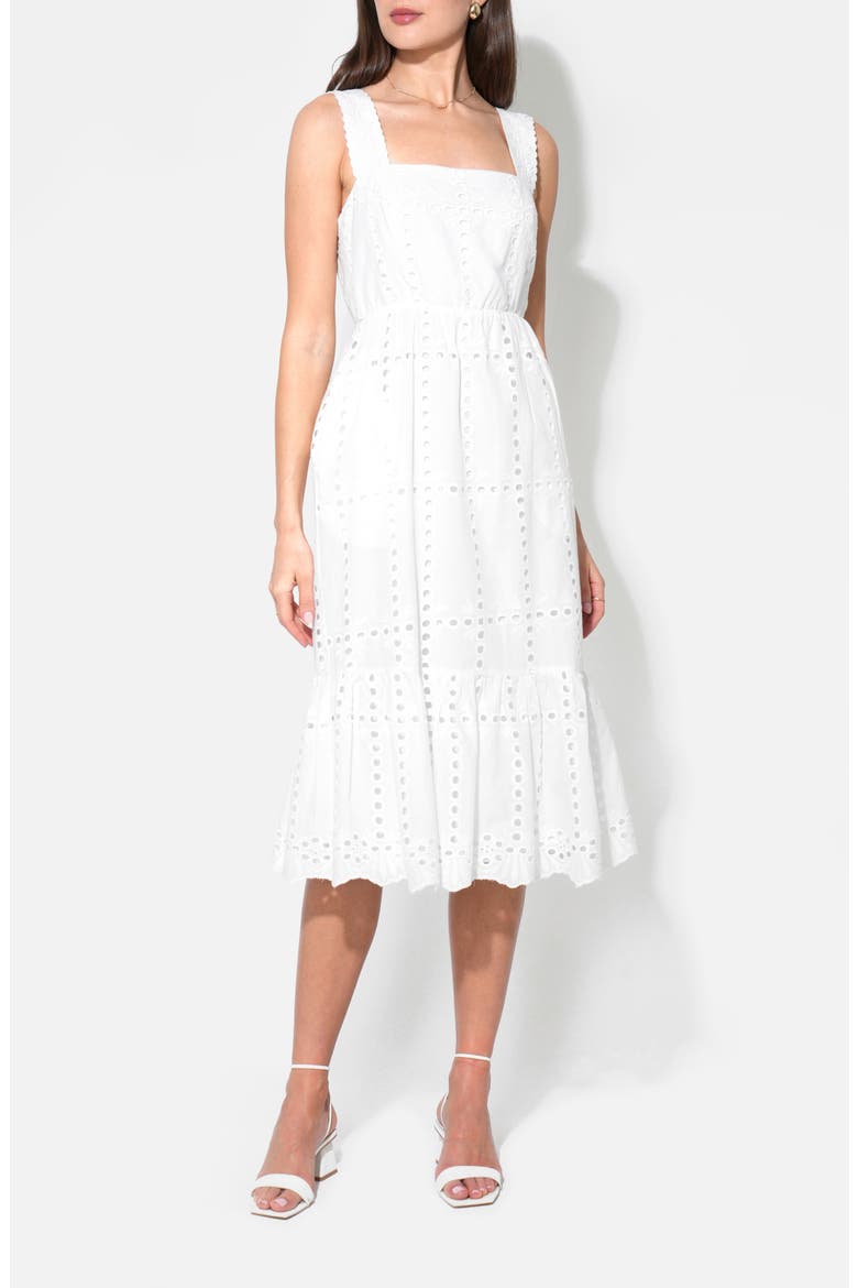 Savannah Scalloped Strap Cotton Eyelet Sundress, Alternate, color, WHITE