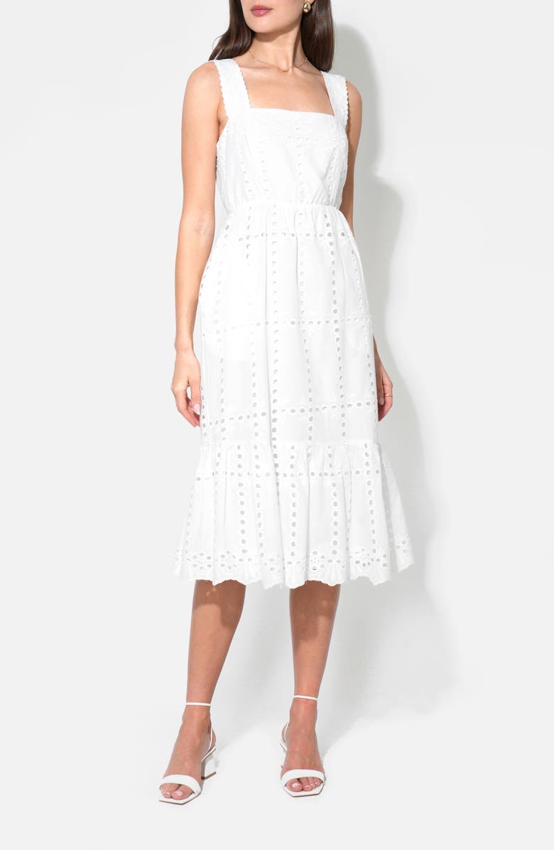 Adelyn Rae Savannah Scalloped Strap Cotton Eyelet Sundress, Alternate, color, White