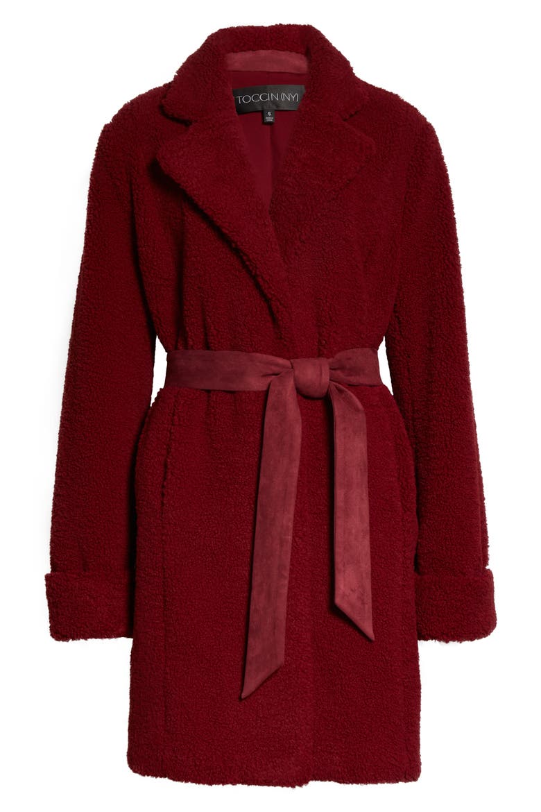 Teddy Cocoon Coat, Alternate, color, GRENADINE